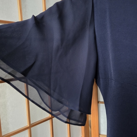 NWT CONNECTED NAVY BLUE STRETCH POLYESTER ASYMMETRICAL SHEATH EVENING DRESS 12P - Picture 5 of 7